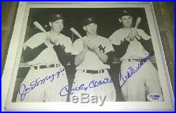 Joe DiMaggio Mickey Mantle Ted Williams Autographed 8x10 Pic PSA DNA Auto Signed