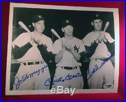 Joe DiMaggio Mickey Mantle Ted Williams Autographed 8x10 Pic PSA DNA Auto Signed