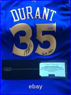 KEVIN DURANT Signed Warriors Blue Finals MVP Inscribed Jersey PANINI LE 83/135