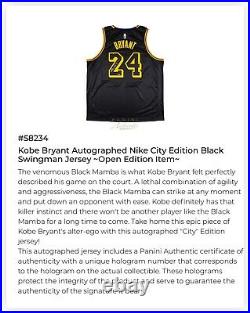 Kobe Bryant Autographed Nike City Black Swingman Jersey Framed With Panini Coa