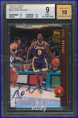 Lakers Kobe Bryant Signed 1998 Topps #AG9 Rookie Card Grade 9 Auto 10 BAS Slab