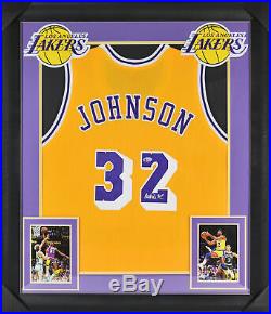 Lakers Magic Johnson Authentic Signed & Framed Yellow Jersey BAS Witnessed