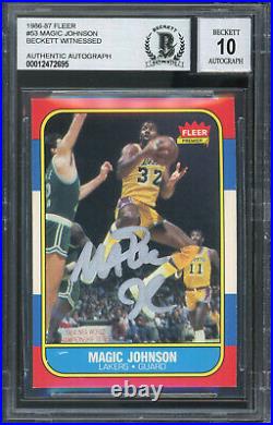 Lakers Magic Johnson Signed 1986 Fleer #53 Card Auto Graded Gem 10! BAS Slabbed