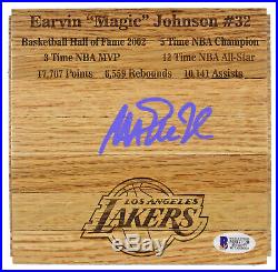 Lakers Magic Johnson Signed 6x6 floorboard with Purple Signature BAS Witnessed