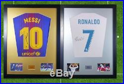 Lionel Messi 2018 Barcelona Signed Shirt Display With COA with Free Ronaldo 2018