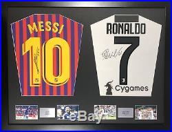 Lionel Messi Barcelona & Cristiano Ronaldo Juventus Framed Signed Shirt Display