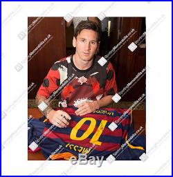 Lionel Messi Signed Barcelona Shirt 2015/2016 Fan Style Numbers Gift Box