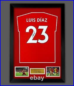 Luis Diaz Hand Signed Red Player T- Shirt In A Framed Presentation