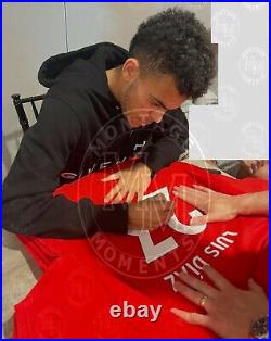 Luis Diaz Hand Signed Red Player T- Shirt In A Framed Presentation