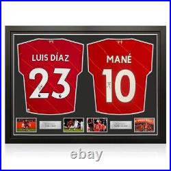 Luis Díaz & Sadio Mane Signed Liverpool 2021-22 Football Shirts. Dual Frame