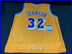 MAGIC JOHNSON LOS ANGELES LAKERS SIGNED STITCHED JERSEY BECKETT COA l15296