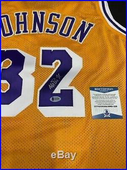 MAGIC JOHNSON LOS ANGELES LAKERS SIGNED STITCHED JERSEY BECKETT COA l15296