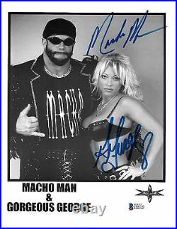 Macho Man Randy Savage & Gorgeous George Signed WCW 8.5x11 Photo BAS COA WWE NWO