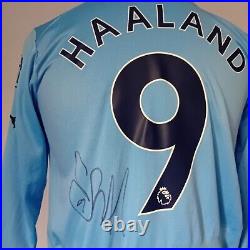 Manchester City Number 9 Home Treble Shirt Signed Erling Haaland