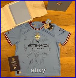 Manchester City Squad Treble Winning Season 2022-2023 Shirt Club COA 16 Sigs