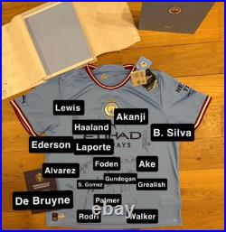 Manchester City Squad Treble Winning Season 2022-2023 Shirt Club COA 16 Sigs
