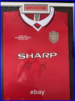 Manchester United 1999 Champions League Final Shirt Signed Solskjær + Sheringham