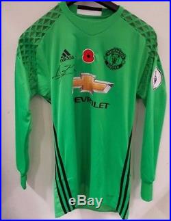 Manchester United DE GEA Poppy Premier League Match Shirt MATCH WORN & SIGNED