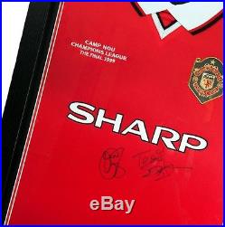 Manchester United F. C. Sheringham & Solsksjaer Signed Shirt Medal (Framed)