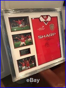 Manchester United Signed 1999 Champions League Shirt Sheringham Solskjaer Framed