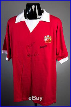 Manchester United retro shirt signed by the United Trinity George Best