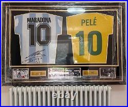 Maradona Argentina & Pele Brazil signed Shirts. Official FiFA Dual Frame