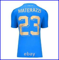 Marco Materazzi Back Signed Modern Italy Home Shirt With Fan Style Numbers