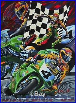 Mr. Daytona signed SCOTT RUSSELL Crash n Win Lee Bivens art print WSB motogp