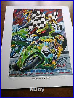 Mr. Daytona signed SCOTT RUSSELL Crash n Win Lee Bivens art print WSB motogp