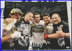 Nick & Nate Diaz Gilbert Melendez Jake Shields +1 Signed 16x20 Photo BAS COA UFC