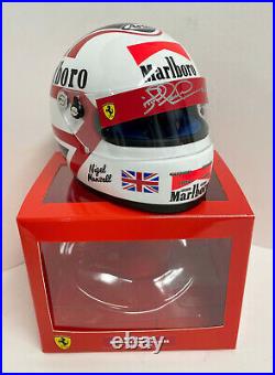 Nigel Mansell SIGNED 12 scale Ferrari helmet, full Marlboro, Official Bell, COA