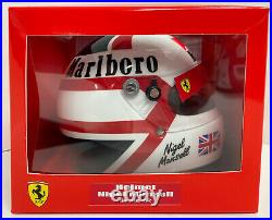 Nigel Mansell SIGNED 12 scale Ferrari helmet, full Marlboro, Official Bell, COA
