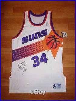 Nwt #34 Charles Barkley Champion Phoenix Suns White Authentic Signed Jersey 44