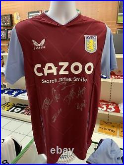 Official Signed Aston Villa Home Shirt 22-23 Diego Carlos, Kamara, Traore COA