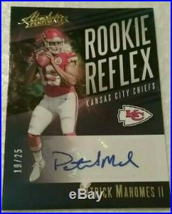 Patrick Mahomes 2017 Panini Absolute Rookie Reflex 19/25 Auto Sign Gold Nm Norsv