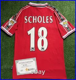 Paul Scholes Hand Signed Manchester United 1998/99 Treble Winners Shirt with COA