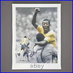 Pele Signed Photo Jumping On Jairzinho 1970 World Cup Final Faded Signature £185