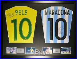Pele and Maradona Argentina and Brazil framed signed shirt display