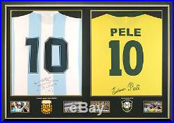 Pele and Maradona Signed Number 10 Framed Shirt With Logo AFTAL