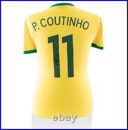 Philippe Coutinho Signed Retro Brazil Shirt With Fan Style Numbers Autograph