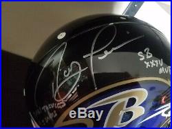 RAY LEWIS SIGNED BALTIMORE RAVENS RIDDELL AUTHENTIC HELMET With7 INSCRIPTS. 2 COA