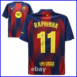 Raphinha Signed Barcelona Home Soccer Jersey #11 with Beckett COA