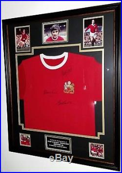 Rare George Best, Bobby Charlton and Denis Law Signed Shirt Autograph