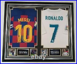 Rare Lionel Messi and Cristiano Ronaldo Signed Shirt Autographed Display