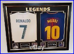 Rare Lionel Messi and Cristiano Ronaldo Signed Shirt Autographed Display