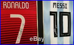 Rare Lionel Messi and Cristiano Ronaldo Signed Shirts Autograph Display