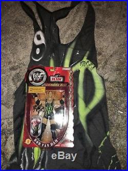 Rare Signed Rob Van Dam Ring Worn Outfit Plus Action Figure With Same Outfit