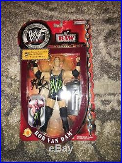 Rare Signed Rob Van Dam Ring Worn Outfit Plus Action Figure With Same Outfit