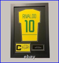 Rivaldo #10 Brazil Hand Signed Captains Armband Display Frame with Photo Proof