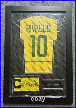 Rivaldo #10 Brazil Hand Signed Captains Armband Display Frame with Photo Proof
